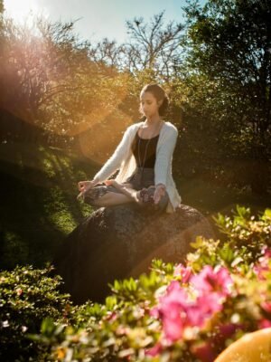 Woman Meditating on Rock