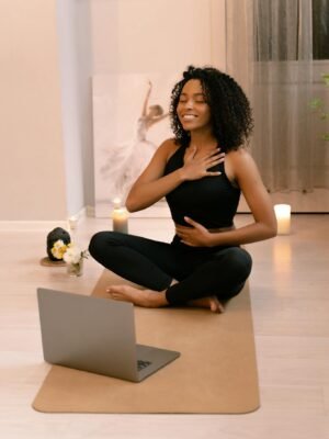 Woman with Curly Hair Doing Yoga